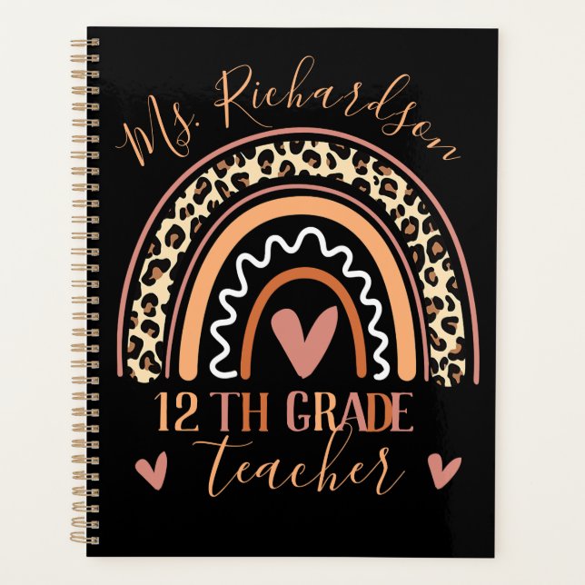 Leopard Bohemian Rainbow Add Grade Teacher Name Planner (Front)