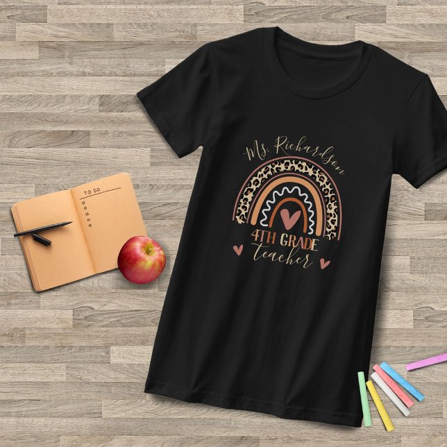 Leopard Boho Rainbow Add Grade Teacher Name T-Shirt (Creator Uploaded)