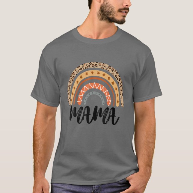 Leopard Boho Rainbow Mama Mother's Day T-Shirt (Front)