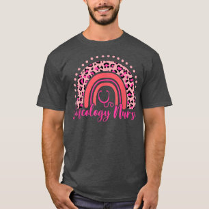 Leopard Boho Rainbow Oncology Nurse Breast Cancer T-Shirt