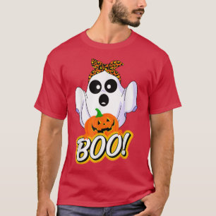 Leopard Boo Ghost Witchy Autumn Halloween Costume T-Shirt