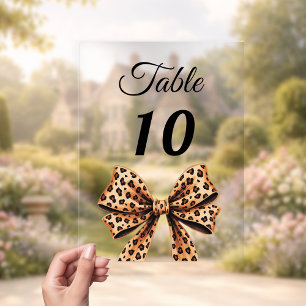 Leopard bow acrylic table number sign