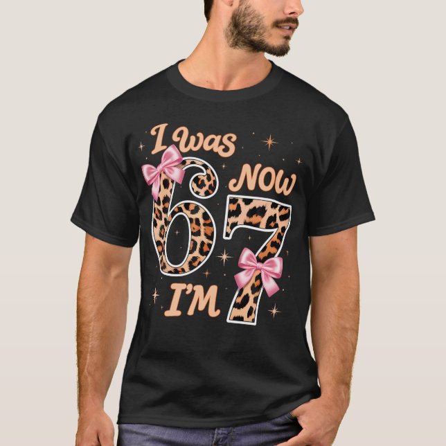 Leopard Bow I Was 6 Now I'M 7 Six Seven 7Th T-Shirt (Front)