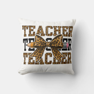 Leopard Bow Teacher School Pencil Cute Classroom Cushion