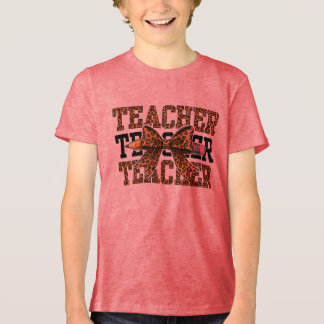 Leopard Bow Teacher School Pencil Cute Classroom Tri-Blend Shirt
