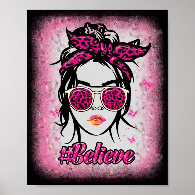Leopard Breast Cancer Awareness Warrior Believe Poster (Front)
