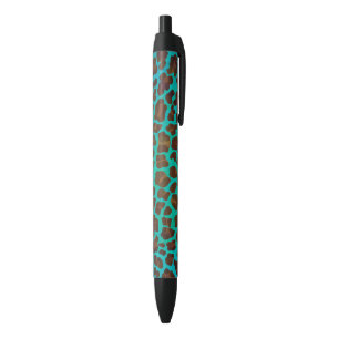 Leopard Brown and Teal Print Black Ink Pen