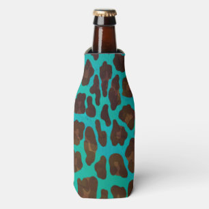 Leopard Brown and Teal Print Bottle Cooler