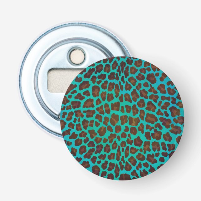 Leopard Brown and Teal Print Bottle Opener (Front)