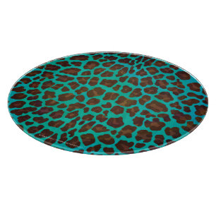 Leopard Brown and Teal Print Cutting Board