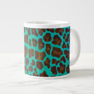 Leopard Brown and Teal Print Large Coffee Mug