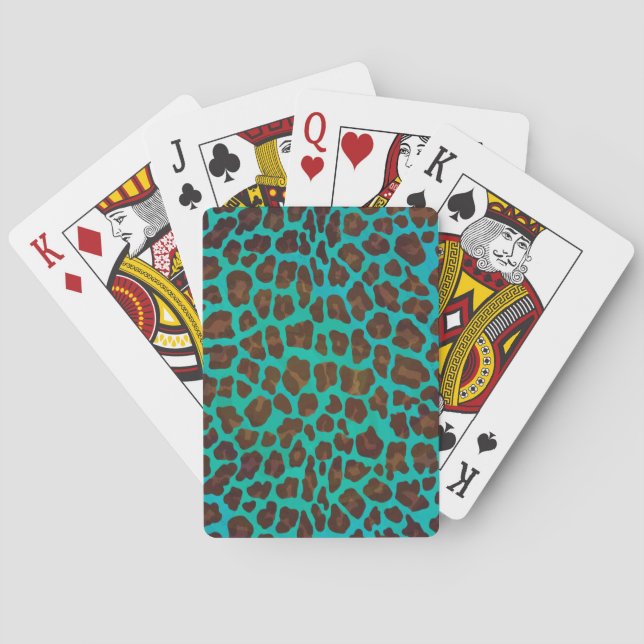 Leopard Brown and Teal Print Playing Cards (Back)