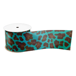 Leopard Brown and Teal Print Satin Ribbon