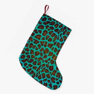 Leopard Brown and Teal Print Small Christmas Stocking