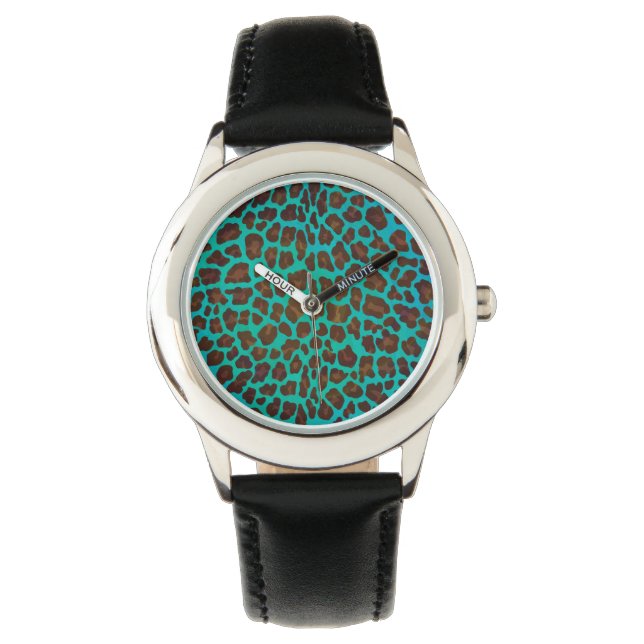 Leopard Brown and Teal Print Watch (Front)