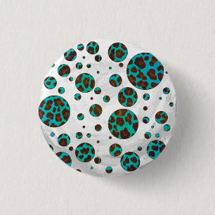 Leopard Brown and Teal PrintPolka Dots 3 Cm Round Badge