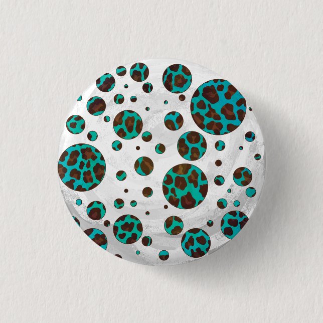 Leopard Brown and Teal PrintPolka Dots 3 Cm Round Badge (Front)