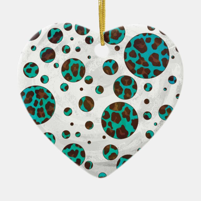 Leopard Brown and Teal PrintPolka Dots Ceramic Tree Decoration (Front)