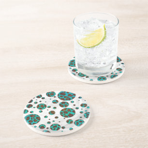 Leopard Brown and Teal PrintPolka Dots Coaster