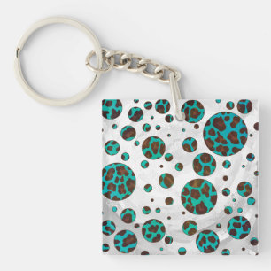 Leopard Brown and Teal PrintPolka Dots Key Ring