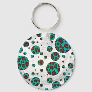 Leopard Brown and Teal PrintPolka Dots Key Ring