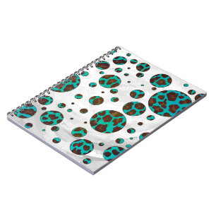 Leopard Brown and Teal PrintPolka Dots Notebook