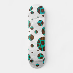 Leopard Brown and Teal PrintPolka Dots Skateboard