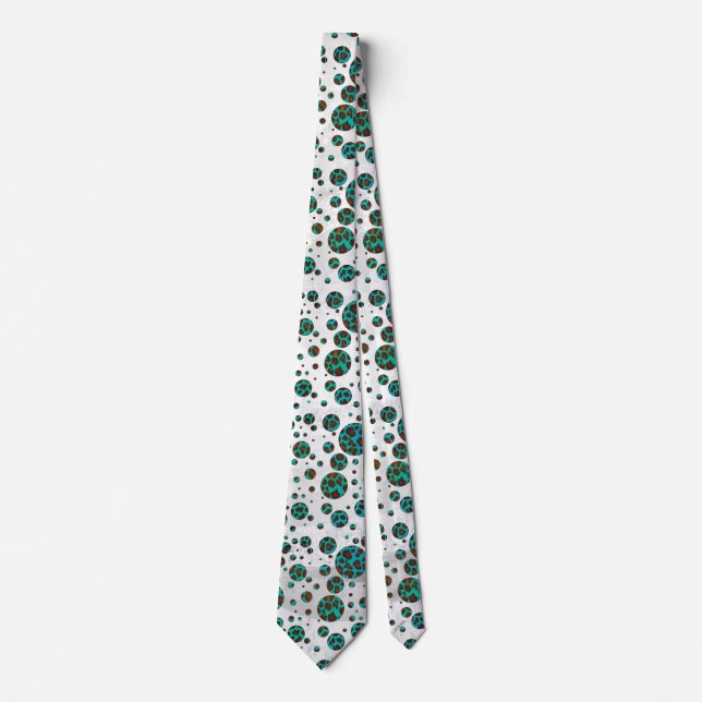 Leopard Brown and Teal PrintPolka Dots Tie (Front)