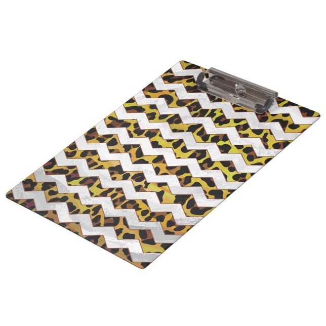Leopard Brown and Yellow Cevron Print Clipboard (Angled)