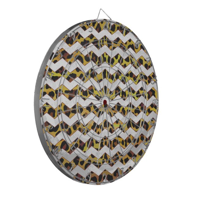 Leopard Brown and Yellow Cevron Print Dartboard (Front Left)