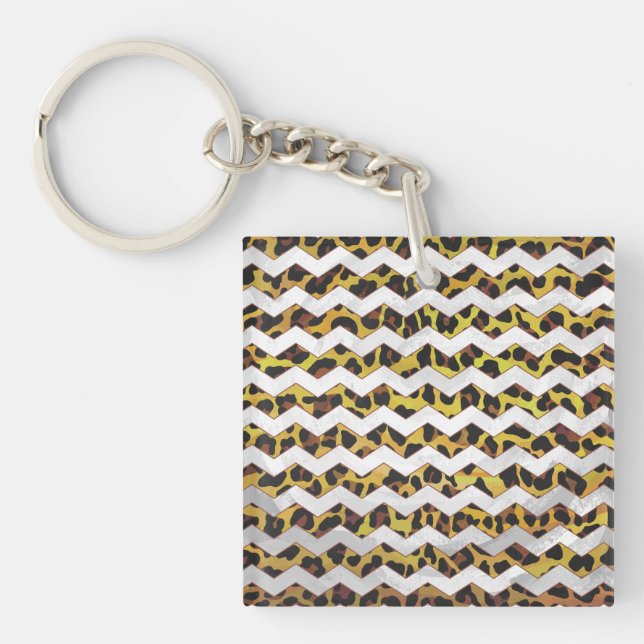 Leopard Brown and Yellow Cevron Print Key Ring (Front)