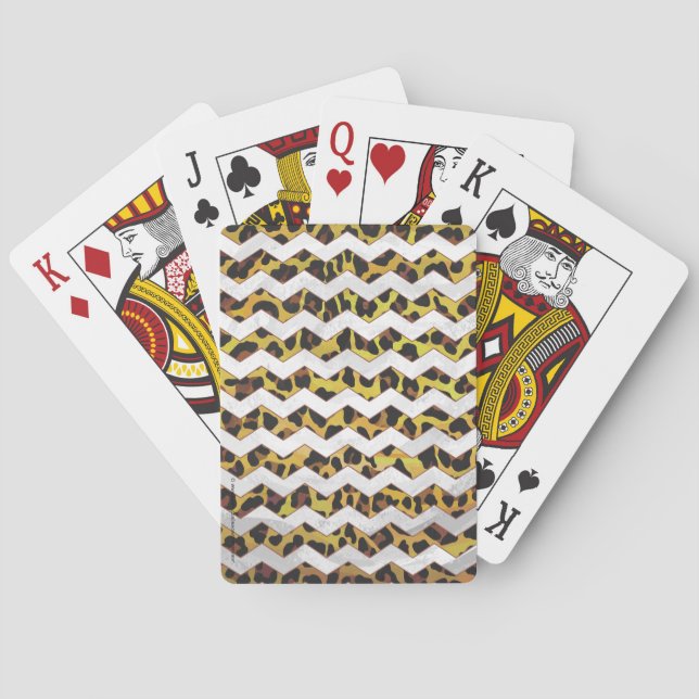 Leopard Brown and Yellow Cevron Print Playing Cards (Back)
