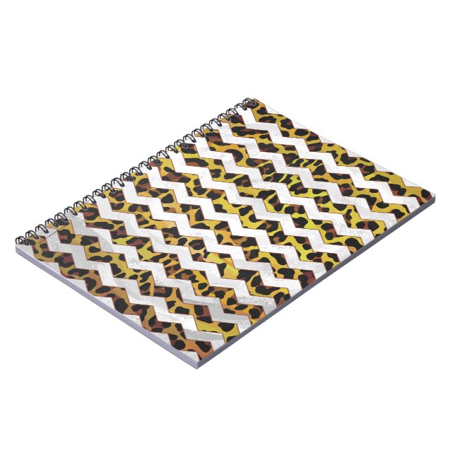 Leopard Brown and Yellow Cevron Print Spiral Notebook (Left Side)