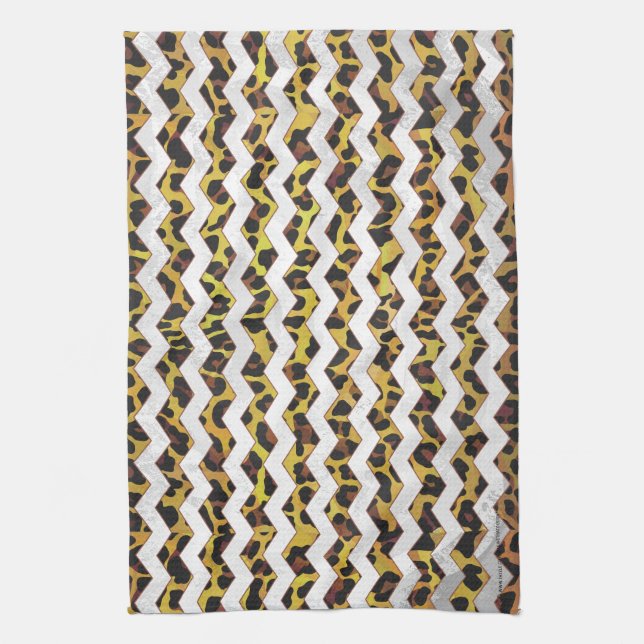 Leopard Brown and Yellow Cevron Print Tea Towel (Vertical)