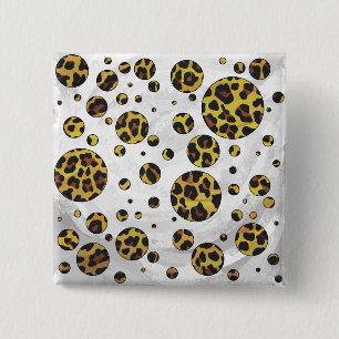 Leopard Brown and Yellow Polka Dot 15 Cm Square Badge