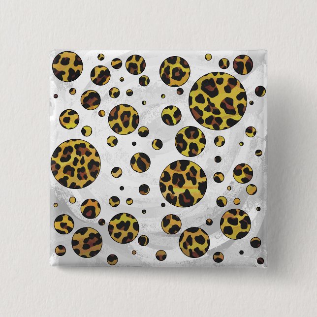 Leopard Brown and Yellow Polka Dot 15 Cm Square Badge (Front)
