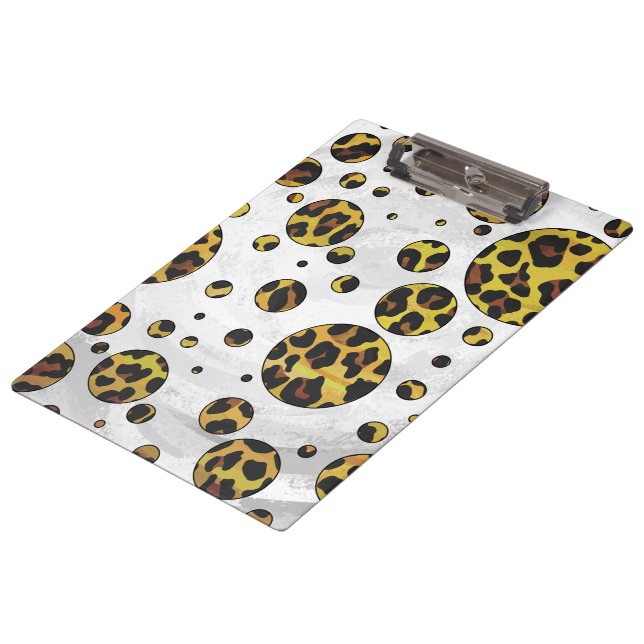 Leopard Brown and Yellow Polka Dot Clipboard (Angled)
