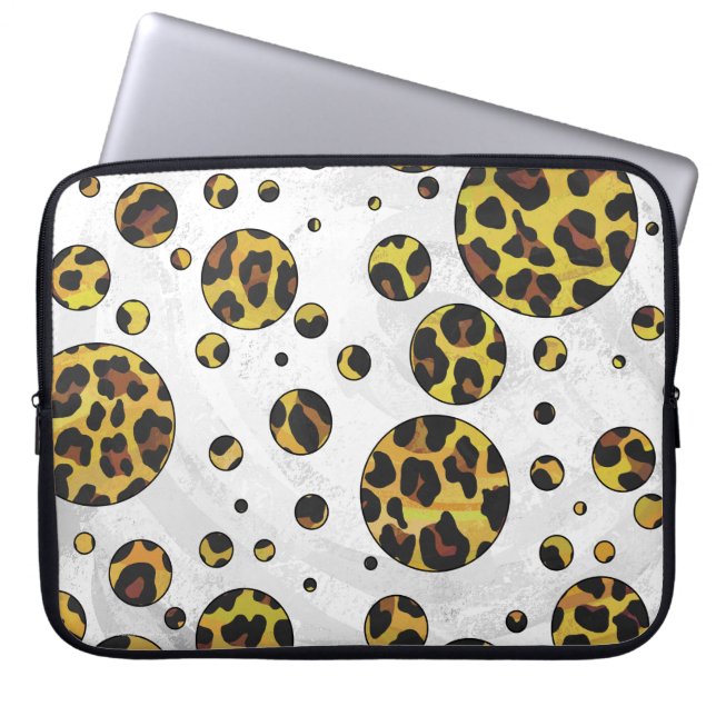 Leopard Brown and Yellow Polka Dot Laptop Sleeve (Front)