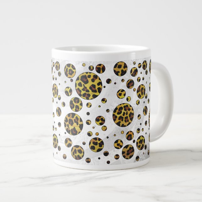 Leopard Brown and Yellow Polka Dot Large Coffee Mug (Front Right)