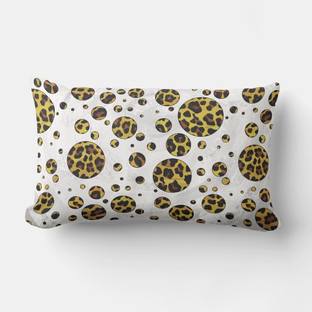 Leopard Brown and Yellow Polka Dot Lumbar Cushion (Front)