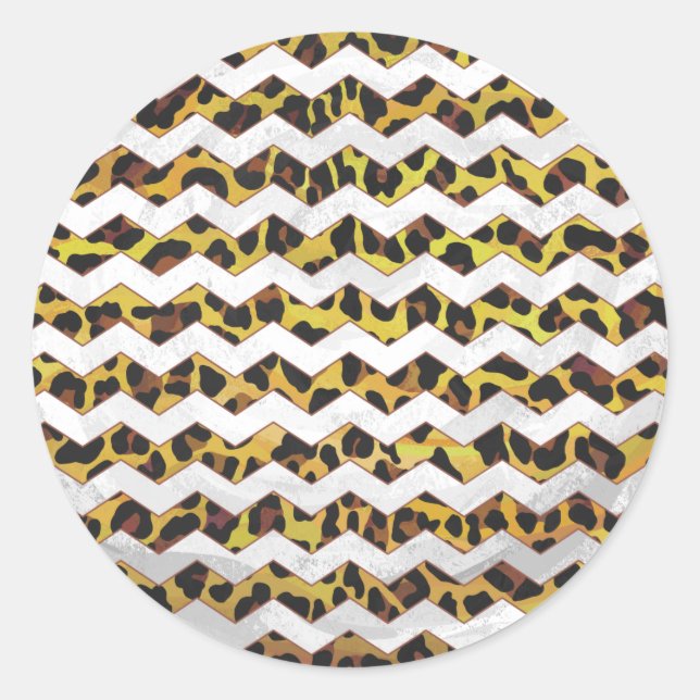 Leopard Brown and Yellow Print Classic Round Sticker (Front)
