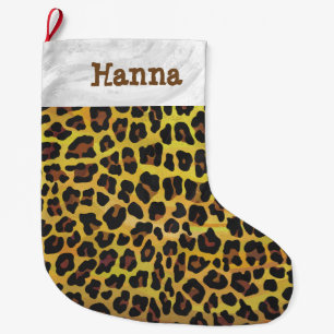Leopard Brown and Yellow Print Large Christmas Stocking
