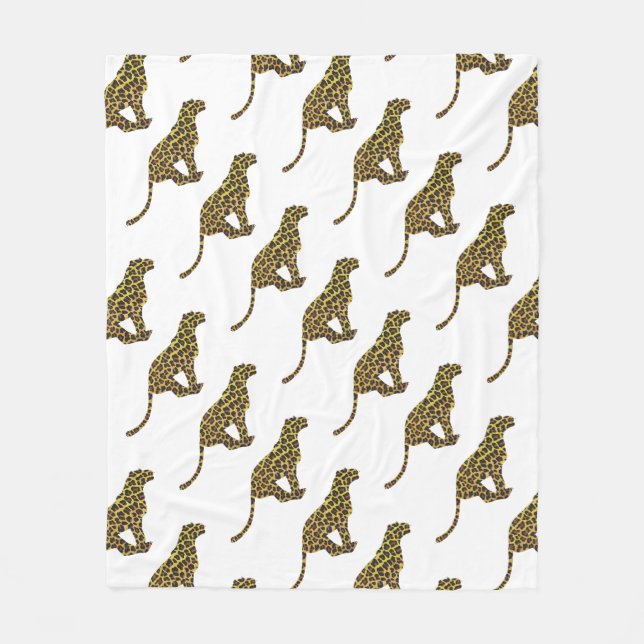 Leopard Brown and Yellow Siloette Fleece Blanket (Front)