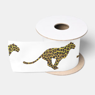 Leopard Brown and Yellow Siloette Satin Ribbon