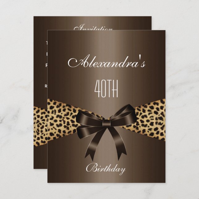 Leopard Brown Animal 40th Birthday Invitation (Front/Back)