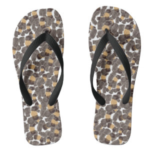 Leopard Brown Black Adult Flip Flops, Wide Straps Jandals