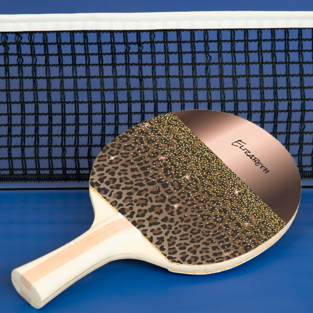 Leopard brown black elegant name ping pong paddle (Insitu)