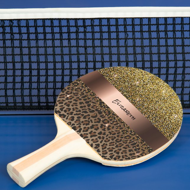 Leopard brown black elegant name ping pong paddle (Insitu)
