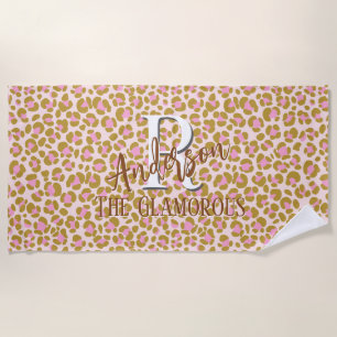 Leopard Brown Pink Beige Personalised Beach Towel