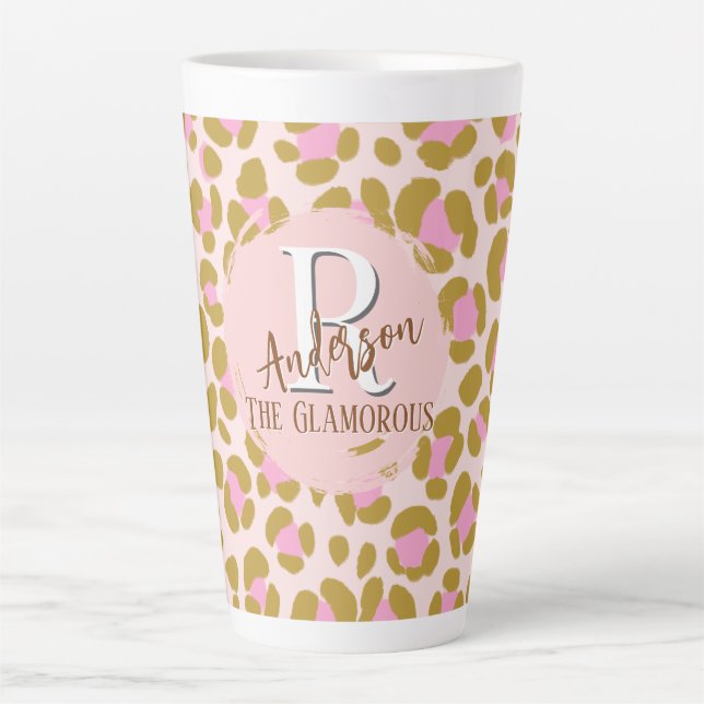 Leopard Brown Pink Beige Personalised Latte Mug (Front)
